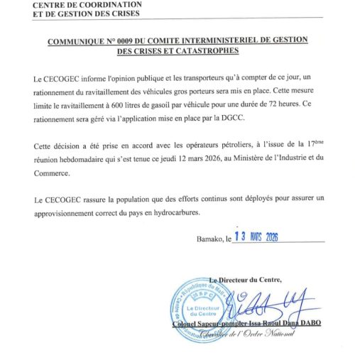  Communiqué n° 0009 : Rationnement du ravitaillement des véhicules gros porteurs mise en place